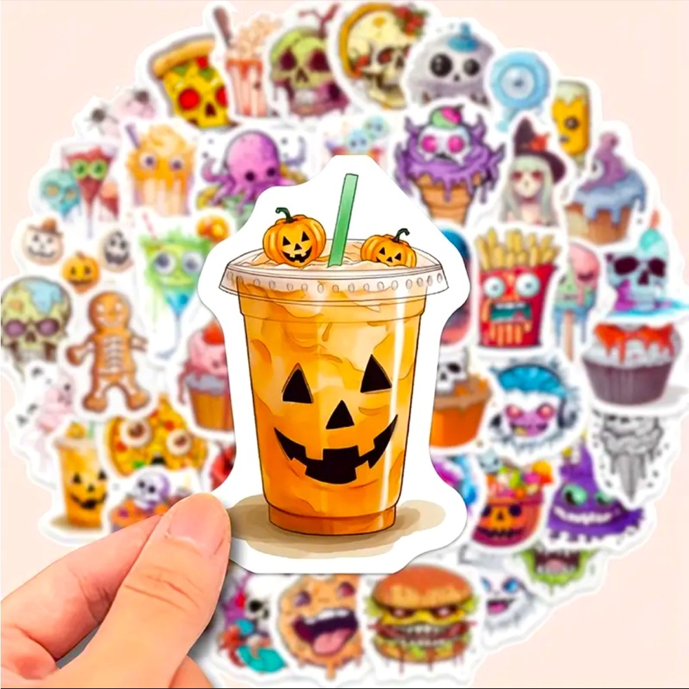 Set of 50 Halloween Fun & Terror Foods Stickers Drinks Sweets Snack